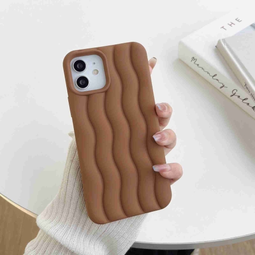 

For iPhone 14 Skin Feel 3D Water Wave Texture Phone Case(Brown)