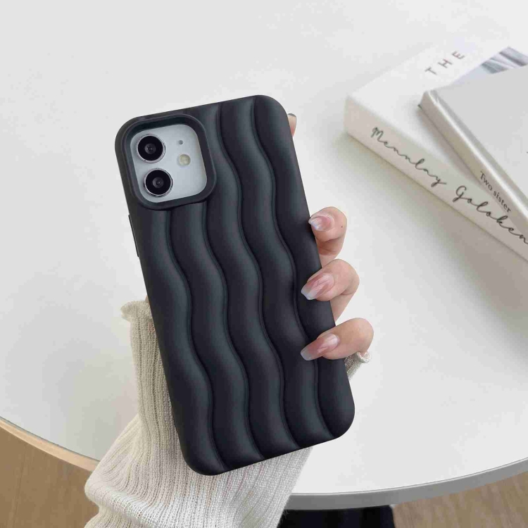 

For iPhone 11 Pro Max Skin Feel 3D Water Wave Texture Phone Case(Black)