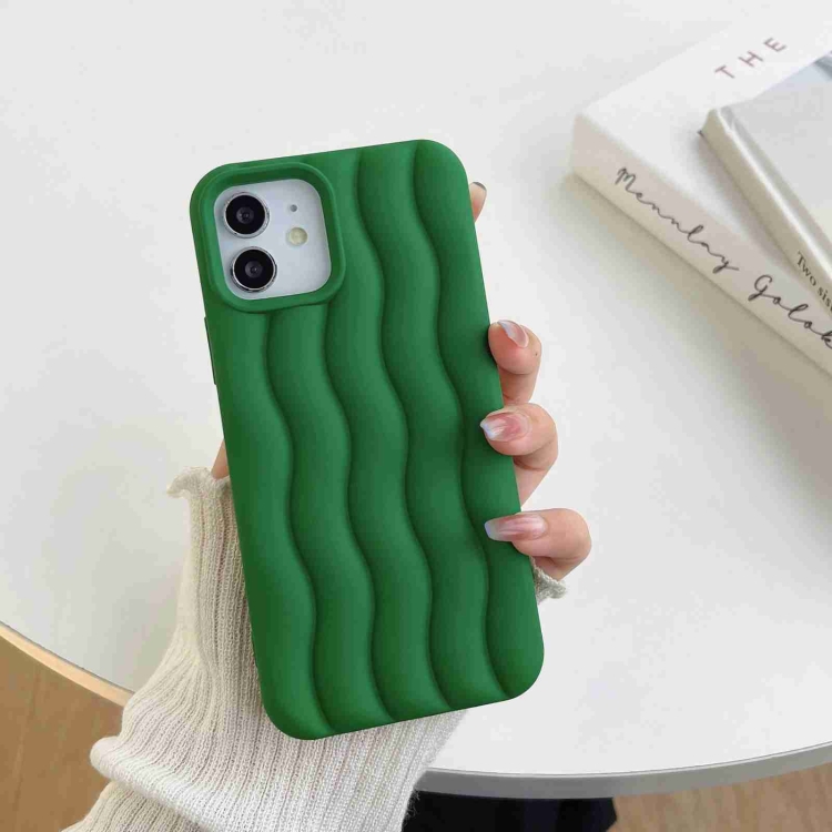 

For iPhone 11 Pro Max Skin Feel 3D Water Wave Texture Phone Case(Dark Green)