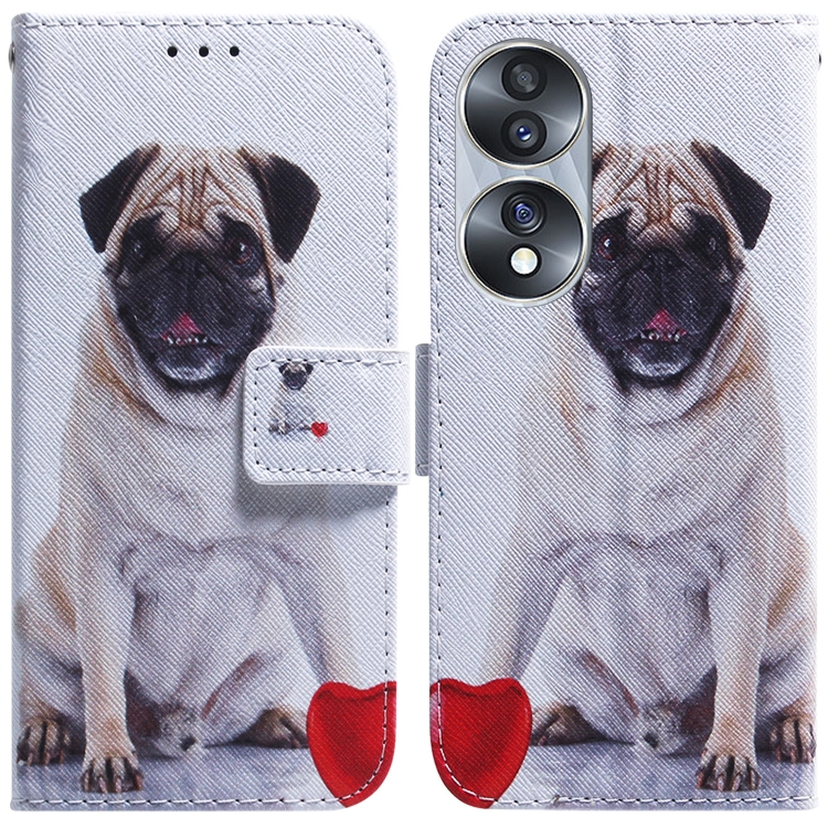

For Honor 70 Coloured Drawing Flip Leather Phone Case(Pug)