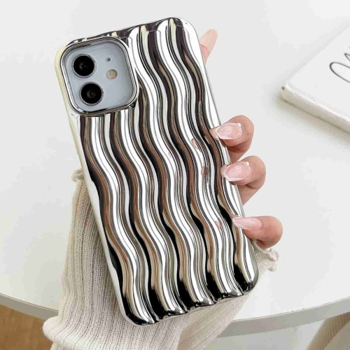 

For iPhone 14 Plus Plating 3D Water Wave Texture Phone Case(Silver)