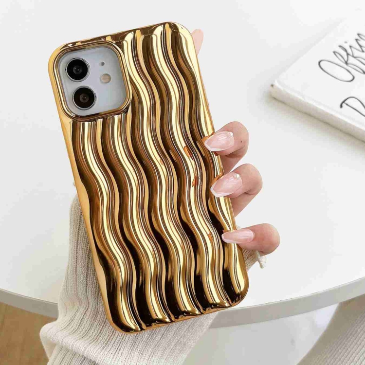 

For iPhone 13 Plating 3D Water Wave Texture Phone Case(Gold)