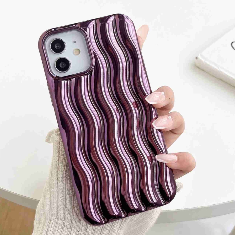 

For iPhone 12 Pro Max Plating 3D Water Wave Texture Phone Case(Purple)