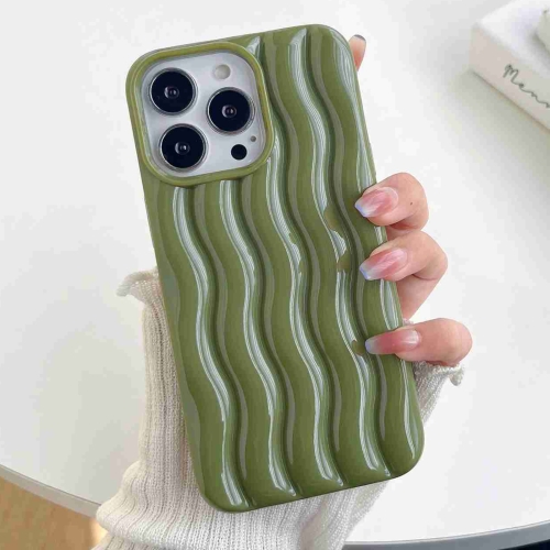 

For iPhone 14 Plus Varnishing 3D Water Wave Texture Phone Case(Olive Green)