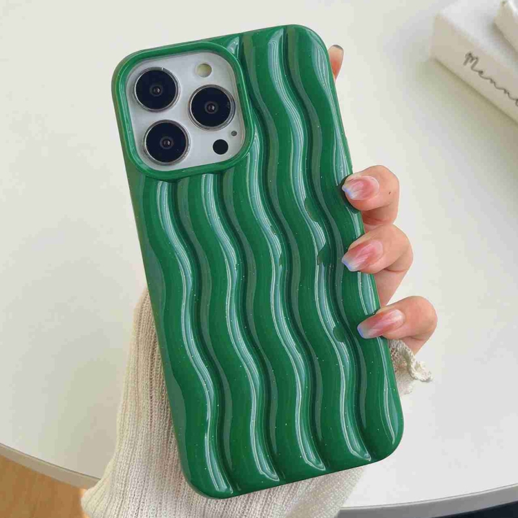 

For iPhone 11 Pro Max Varnishing 3D Water Wave Texture Phone Case(Dark Green)