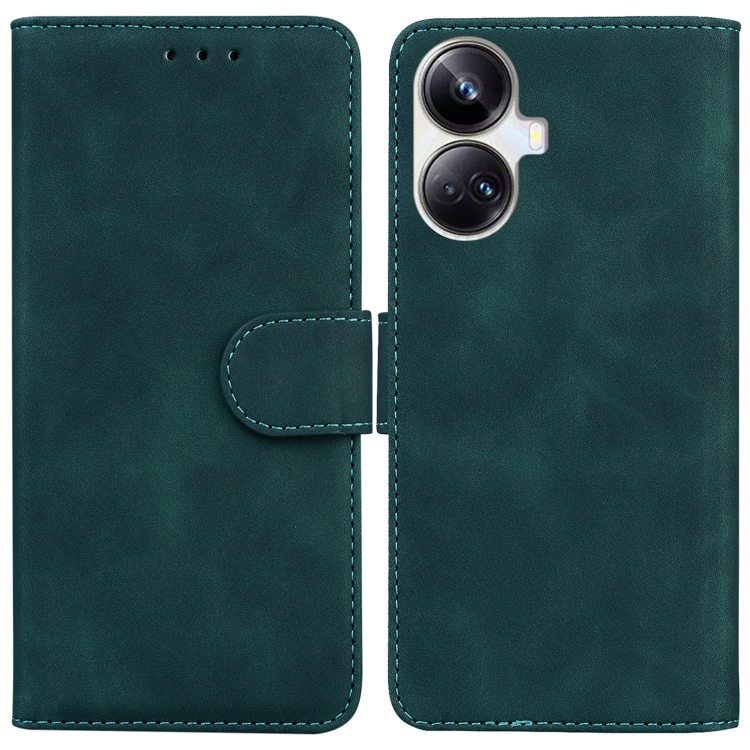 

For Realme 10 Pro+ Skin Feel Pure Color Flip Leather Phone Case(Green)
