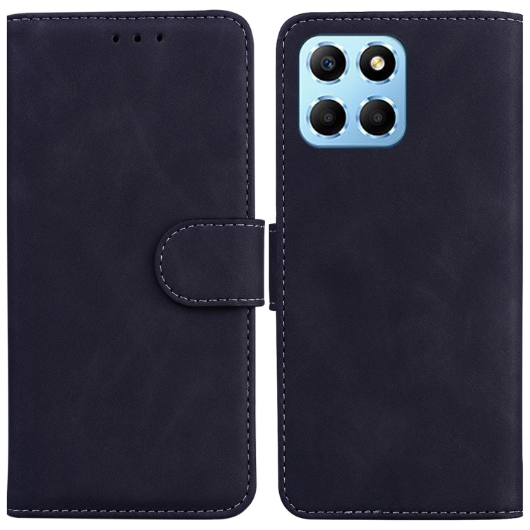 

For Honor X8 5G Skin Feel Pure Color Flip Leather Phone Case(Black)