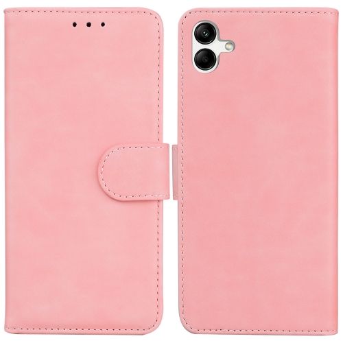 

For Samsung Galaxy A04e / F04 / M04 Skin Feel Pure Color Flip Leather Phone Case(Pink)