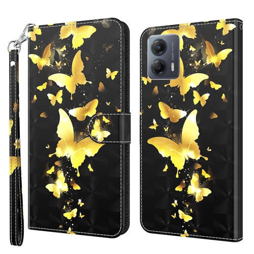

For Motorola Moto G13 / G23 / G53 3D Painting Pattern Leather Phone Case(Gold Butterfly)