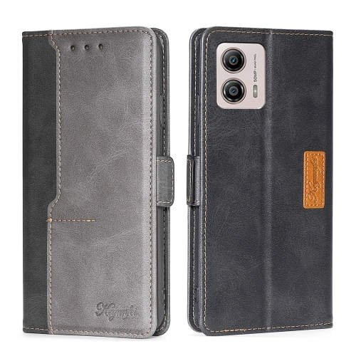 

For Motorola Moto G53 5G/G13 4G/G23 4G Contrast Color Side Buckle Leather Phone Case(Black + Grey)