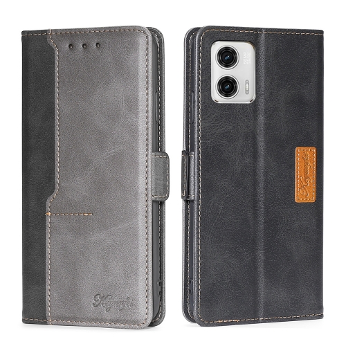 

For Motorola Moto G73 5G Contrast Color Side Buckle Leather Phone Case(Black + Grey)