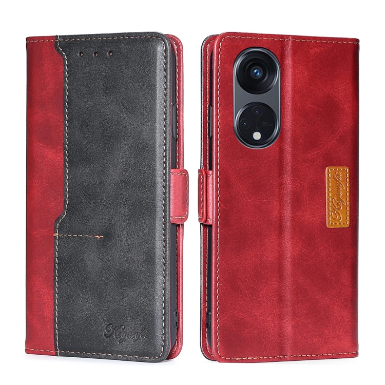 

For OPPO Reno8 T 5G/A1 Pro 5G Contrast Color Side Buckle Leather Phone Case(Red + Black)