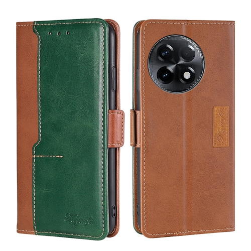 

For OnePlus Ace 2/11R Contrast Color Side Buckle Leather Phone Case(Light Brown + Green)