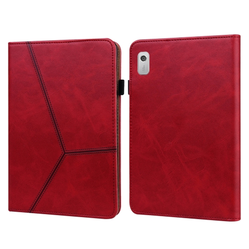 

For Lenovo Tab M8 4th Gen TB-300FU Embossed Striped Leather Tablet Case(Red)