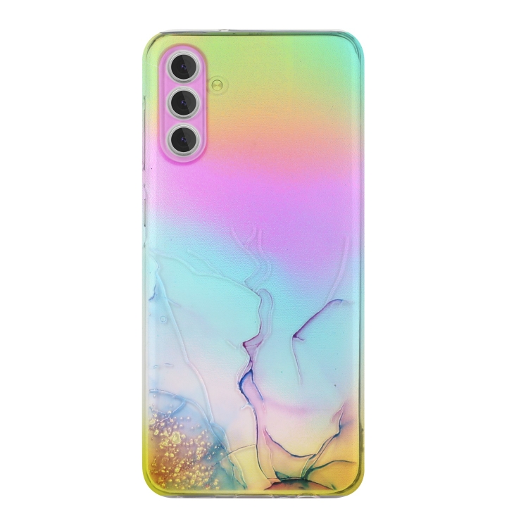 

For Samsung Galaxy A34 5G Laser Marble Pattern Clear TPU Protective Phone Case(Pink)