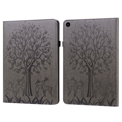 

For Huawei MatePad SE 10.4 2022 Tree & Deer Pattern Embossed Leather Tablet Case(Grey)