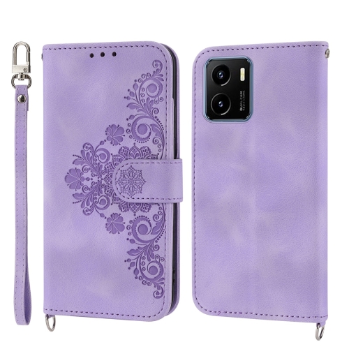 

For vivo Y15s 2021 Skin-feel Flowers Embossed Wallet Leather Phone Case(Purple)