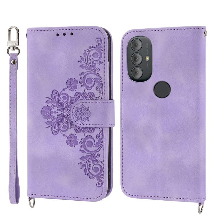 

For Motorola Moto G Power 2022 Skin-feel Flowers Embossed Wallet Leather Phone Case(Purple)