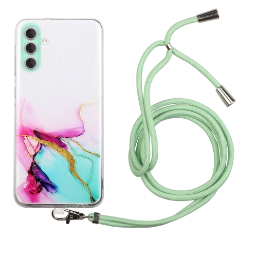 

For Samsung Galaxy A05s Hollow Marble Pattern TPU Phone Case with Neck Strap Rope(Green)