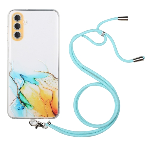 

For Samsung Galaxy A05s Hollow Marble Pattern TPU Phone Case with Neck Strap Rope(Yellow)