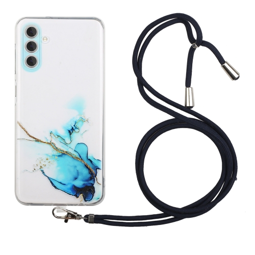 

For Samsung Galaxy A05s Hollow Marble Pattern TPU Phone Case with Neck Strap Rope(Blue)