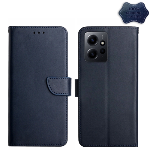 

For Xiaomi Redmi Note 12 4G Global Genuine Leather Fingerprint-proof Flip Phone Case(Blue)