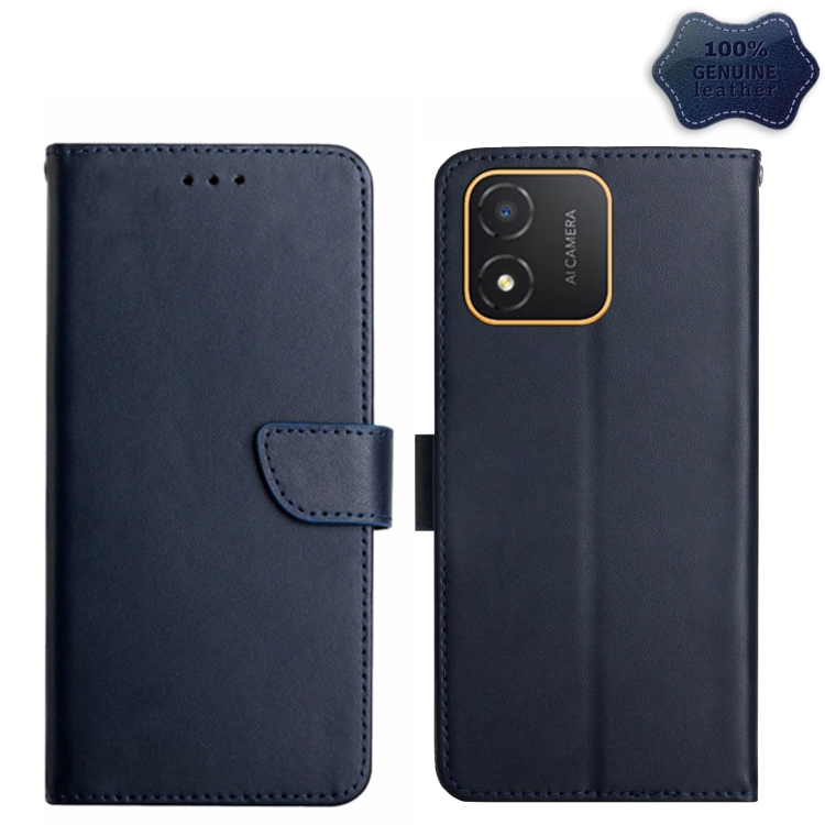 

For Honor X5 4G Genuine Leather Fingerprint-proof Flip Phone Case(Blue)