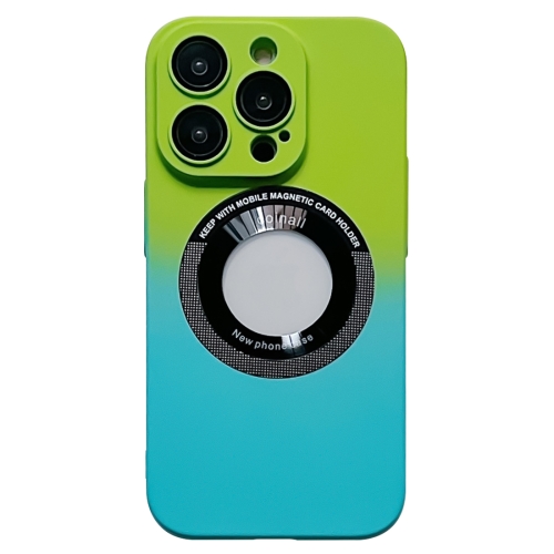 

For iPhone 14 Pro Gradient Skin Feel MagSafe Magnetic Phone Case(Green + Sky Blue)