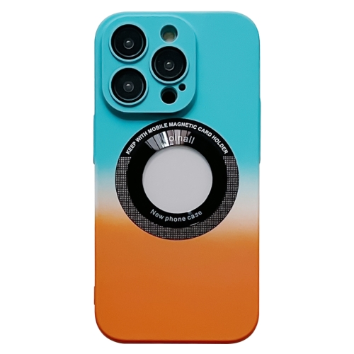 

For iPhone 14 Gradient Skin Feel MagSafe Magnetic Phone Case(Sky Blue + Orange)