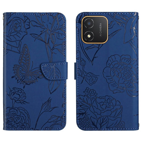 

For Honor X5 4G HT03 Skin Feel Butterfly Embossed Flip Leather Phone Case(Blue)