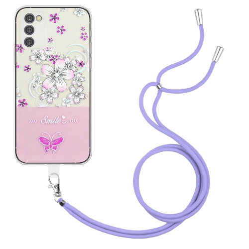 

For Samsung Galaxy A14 5G / 4G Bronzing Butterfly Flower TPU Phone Case with Lanyard(Cherry Blossoms)