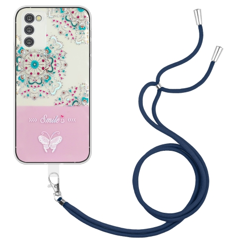 

For Samsung Galaxy A34 5G Bronzing Butterfly Flower TPU Phone Case with Lanyard(Peacock Flower)