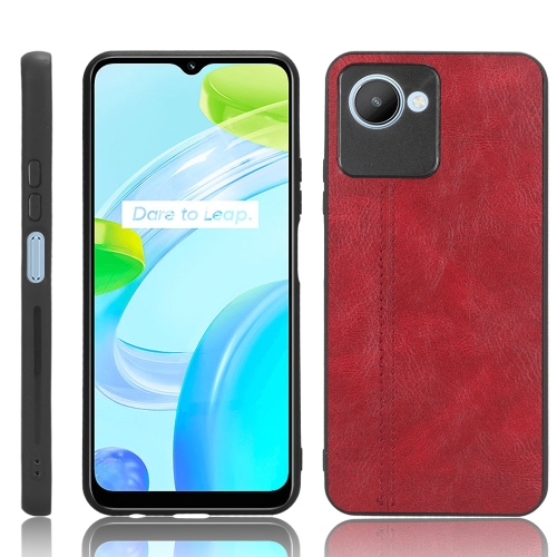 

For Realme C30s/C30 4G Sewing Cow Pattern Skin PC + PU + TPU Phone Case(Red)