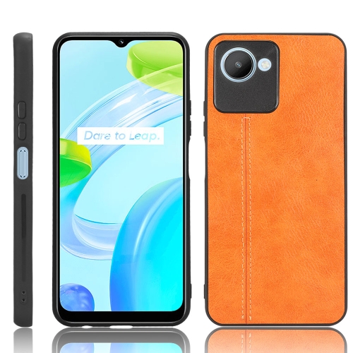 

For Realme C30s/C30 4G Sewing Cow Pattern Skin PC + PU + TPU Phone Case(Orange)