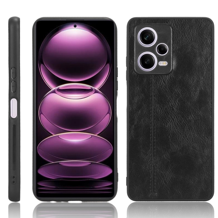 

For Xiaomi Redmi Note 12 Pro+ 5G Sewing Cow Pattern Skin PC + PU + TPU Phone Case(Black)
