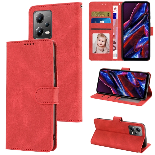 

For Xiaomi Redmi Note 12 / Poco X5 Fantasy Skin-feel Calfskin Texture Leather Phone Case(Red)