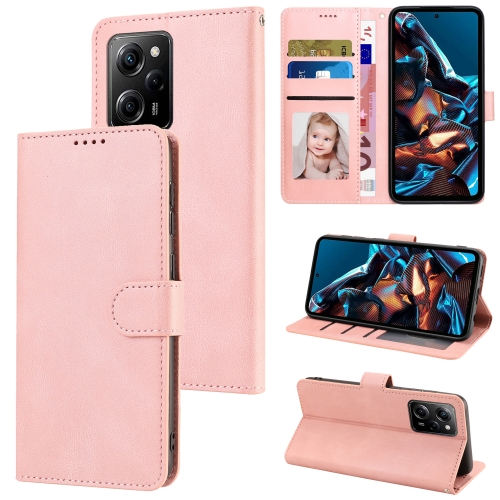 

Fantasy Skin-feel Calfskin Texture Leather Phone Case for Xiaomi Redmi Note 12 Pro/12 Pro Speed / Poco X5 Pro(Pink)