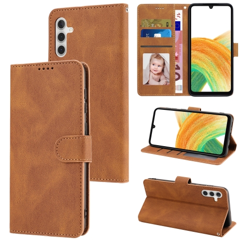 

For Samsung Galaxy A24 4G Fantasy Skin-feel Calfskin Texture Leather Phone Case(Brown)