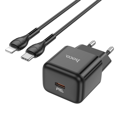 

hoco N32 PD 30W Single Port USB-C/Type-C Charger with USB-C/Type-C to 8 Pin Cable Set, EU Plug(Black)