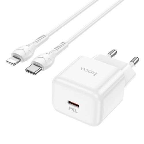 

hoco N32 PD 30W Single Port USB-C/Type-C Charger with USB-C/Type-C to 8 Pin Cable Set, EU Plug(White)