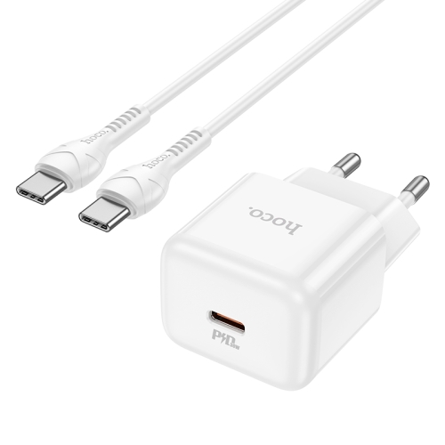 

hoco N32 PD 30W Single Port USB-C/Type-C Charger with USB-C/Type-C to USB-C/Type-C Cable Set, EU Plug(White)