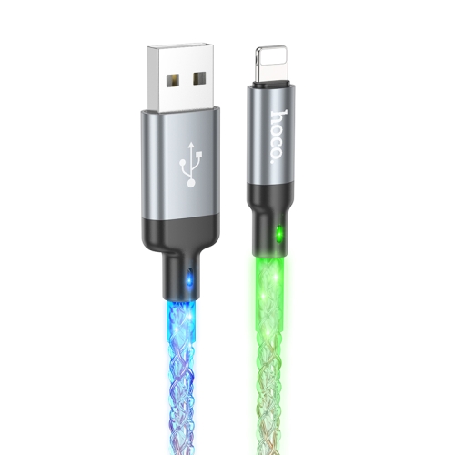 hoco U112 2.4A USB to 8 Pin Luminous Data Cable, Length: 1m(Grey)