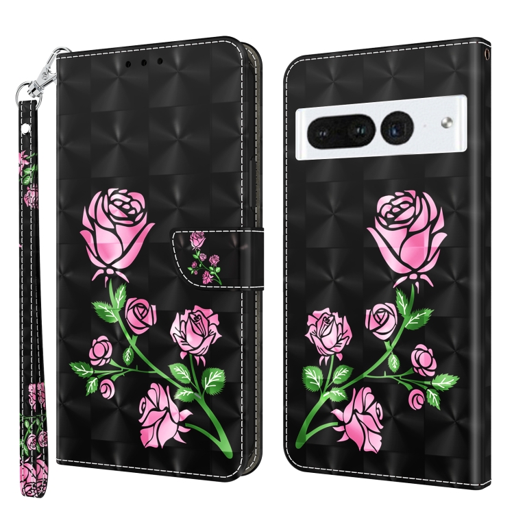 

For Google Pixel 7 Pro 5G 3D Painted Leather Phone Case(Rose)