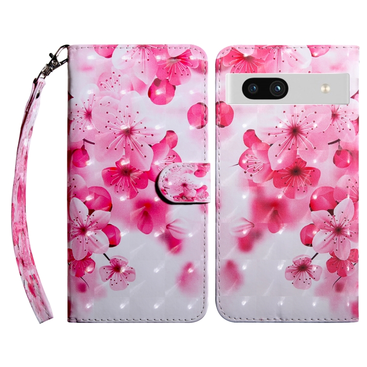 

For Google Pixel 7a 5G 3D Painted Leather Phone Case(Red Flower)