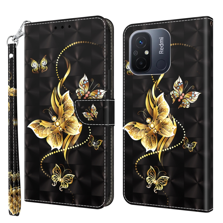 

For Xiaomi Redmi 11A 3D Painted Leather Phone Case(Golden Swallow Butterfly)