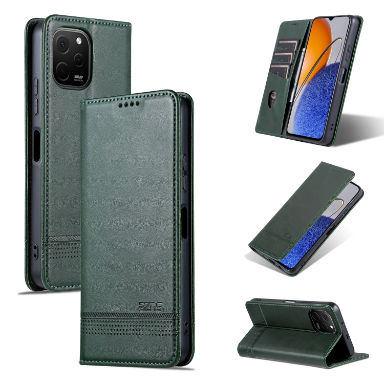 

For Huawei Enjoy 50z AZNS Magnetic Calf Texture Flip Leather Phone Case(Dark Green)