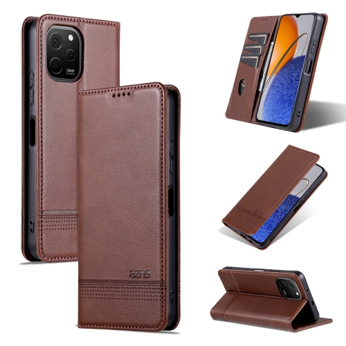

For Huawei nova Y61 AZNS Magnetic Calf Texture Flip Leather Phone Case(Dark Brown)