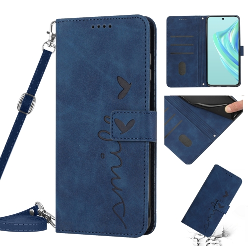 

For Infinix Hot 20 Play Skin Feel Heart Pattern Leather Phone Case with Lanyard(Blue)