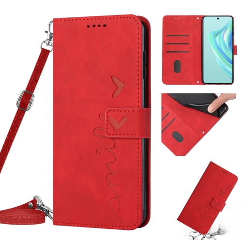 

For Motorola Moto G Stylus 5G 2023 Skin Feel Heart Pattern Leather Phone Case with Lanyard(Red)