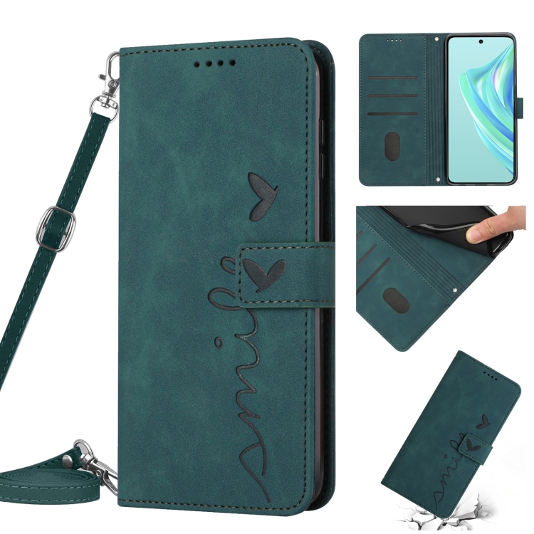 

For Tecno Pova 4 Pro Skin Feel Heart Pattern Leather Phone Case with Lanyard(Green)